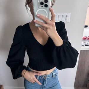 Black balloon sleeve top